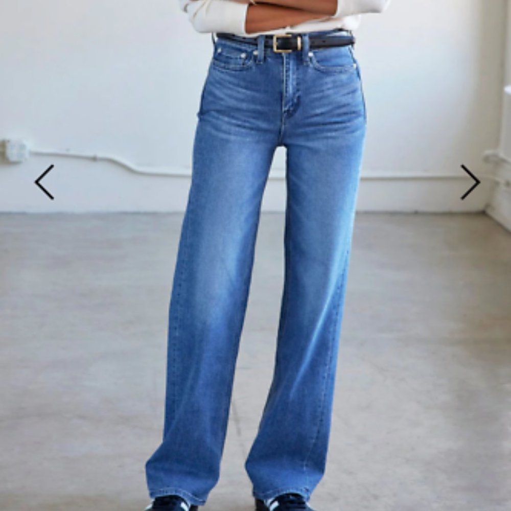 AYR The Secret Sauce Jean in Old School Wash 32 Short Blue Wide Leg High Rise